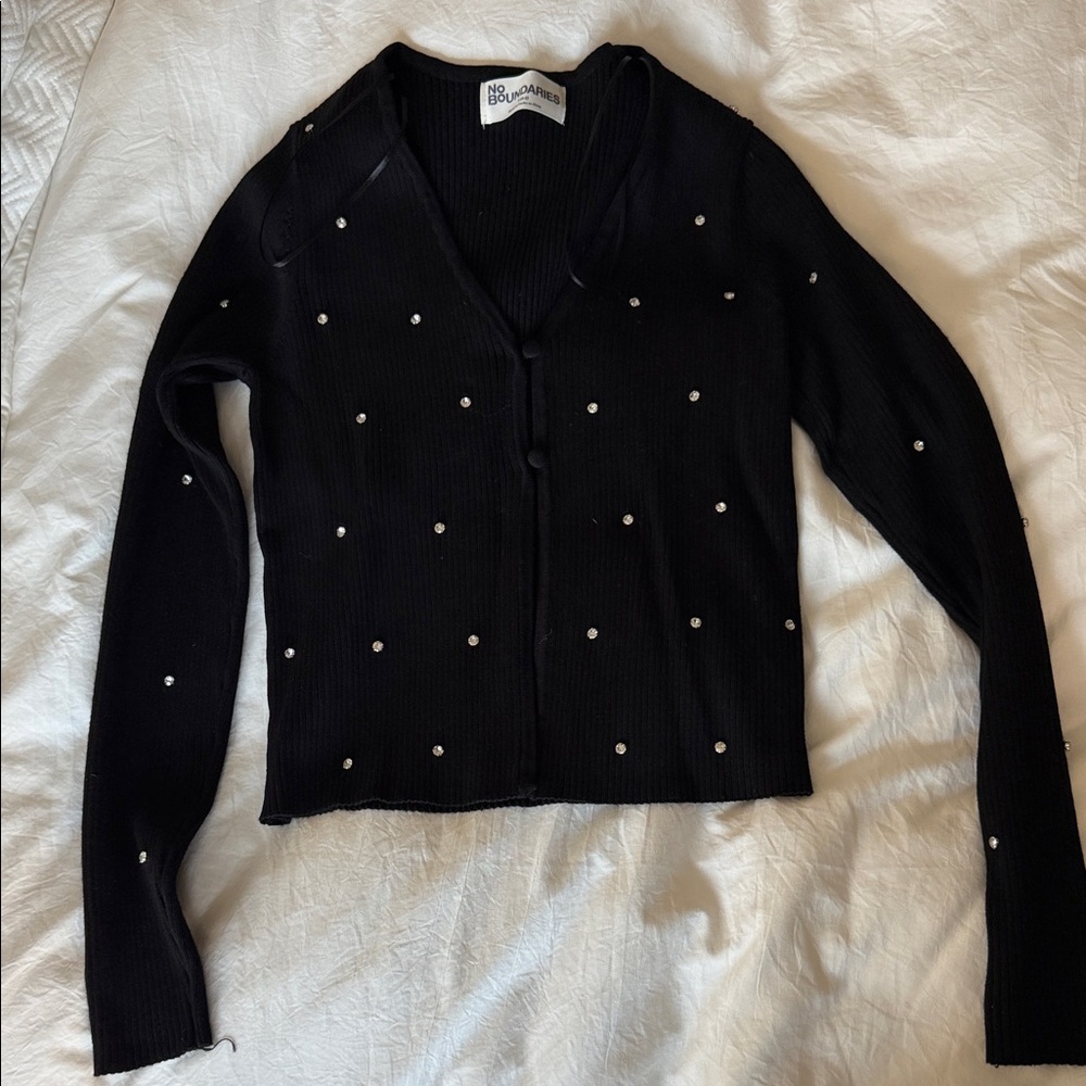 Black Cardigan Sweater with Embellishments